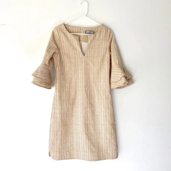 CK Bradley "Hazel" Tweed V-Neck Shift Dress w/ Gold Threading, Size M, Preowned